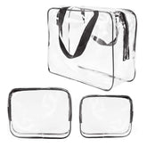 Huitich 3-piece PVC toiletry bags set with clear transparent makeup bags and black trim